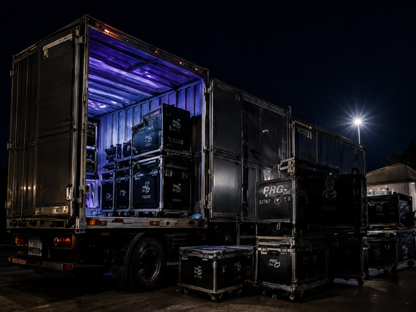 Cases e caminhão de logística de equipamentos JV LIGHT